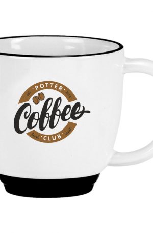 14 oz White Bistro Mug with Black Trim
